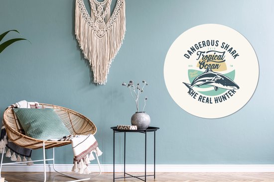 WallCircle - Wall Circle - Wall Circle Indoor - Requin - Animaux - Vintage - 90x90 cm - Décoration murale - Peintures Ronds