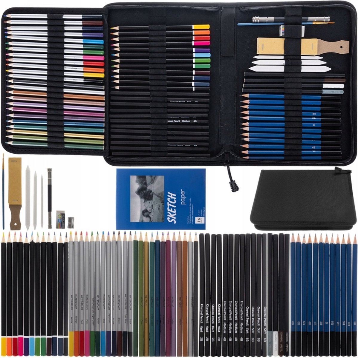 Ariko Professionele Schets Potloden Set 72-Delig - Teken Potloden - Tekenen met Houtskool - Etui