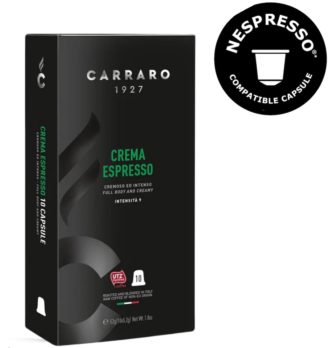 Caffe Carraro - Crema Espresso - 120x Koffiecups (Nespresso® Compatibel) - Ristretto en Espresso - Intensiteit 9/14