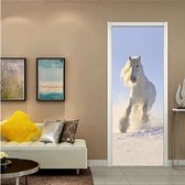 Deurposter paard - paard in de sneeuw - poster - sticker - koelkast - muur - kinderkamer - decor - zelfklevend - 77 x 200 cm
