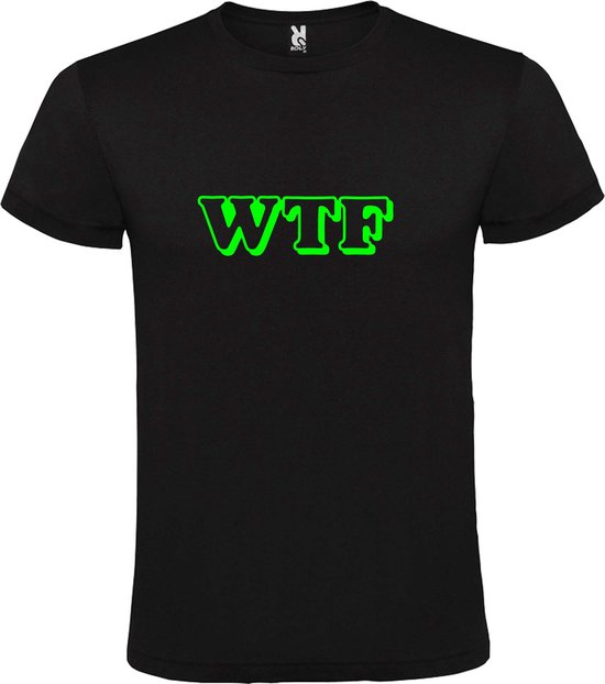 Zwart T shirt met print van " WTF letters " print Neon Groen size XXXXL