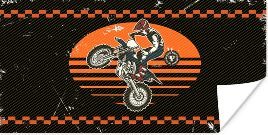 Poster Mancave - Crossmotor - Vintage - Oranje - Zwart - 120x60 cm - Vaderdag cadeau - Geschenk - Cadeautje voor hem - Tip - Mannen