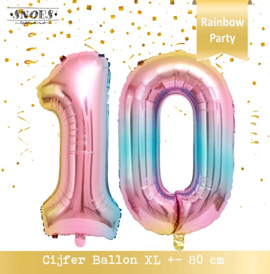 Cijfer Ballon 10 Jaar * Hoera 10 Jaar Snoes Regenboog Unicorn * 80 cm Verjaardag Nummer Ballon * Snoes * Verjaardag Versiering * Tienerfeestje * Rainbow Unicorn* Achttien * Nummer Ballon 10 * Tiende verjaardag