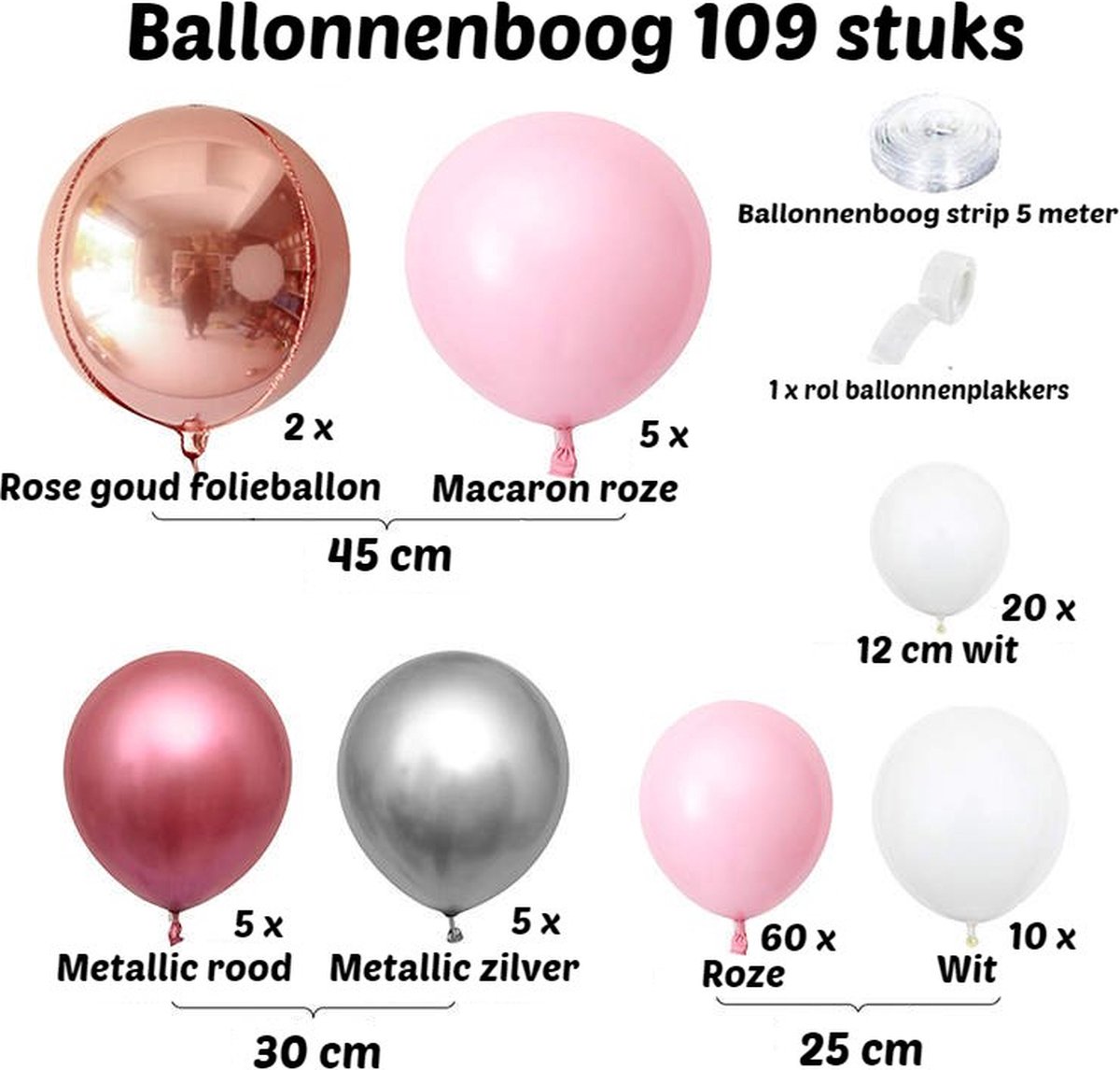150 Stuks Roségouden Ballonnenslinger – Met Confettiballonnen, Hartfolie & Gereedschap – Voor Verjaardag, Babyshower, Bruiloft & Doop