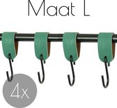 4x Leren S-haak hangers - Handles and more® | ZEEGROEN - maat L (Leren S-haken - S haken - handdoekkaakje - kapstokhaak - ophanghaken)
