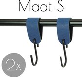 2x Leren S-haak hangers - Handles and more® | BLAUW - maat S (Leren S-haken - S haken - handdoekkaakje - kapstokhaak - ophanghaken)
