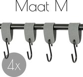 4x Leren S-haak hangers - Handles and more® | SUEDE GREY - maat M (Leren S-haken - S haken - handdoekkaakje - kapstokhaak - ophanghaken)