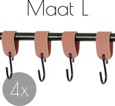 4x Leren S-haak hangers - Handles and more® | SUEDE OLD PINK - maat L (Leren S-haken - S haken - handdoekkaakje - kapstokhaak - ophanghaken)