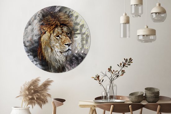 WallCircle® Wandcirkel 120x120 cm - Muurcirkel Leeuw - Patronen - Kleuren - Muurdecoratie woonkamer - Wanddecoratie slaapkamer - Kamer decoratie accessoires - Ronde schilderijen XXL
