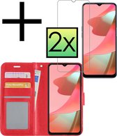 Hoes Geschikt voor OPPO A16s Hoesje Book Case Hoes Flip Cover Wallet Bookcase Met 2x Screenprotector - Rood