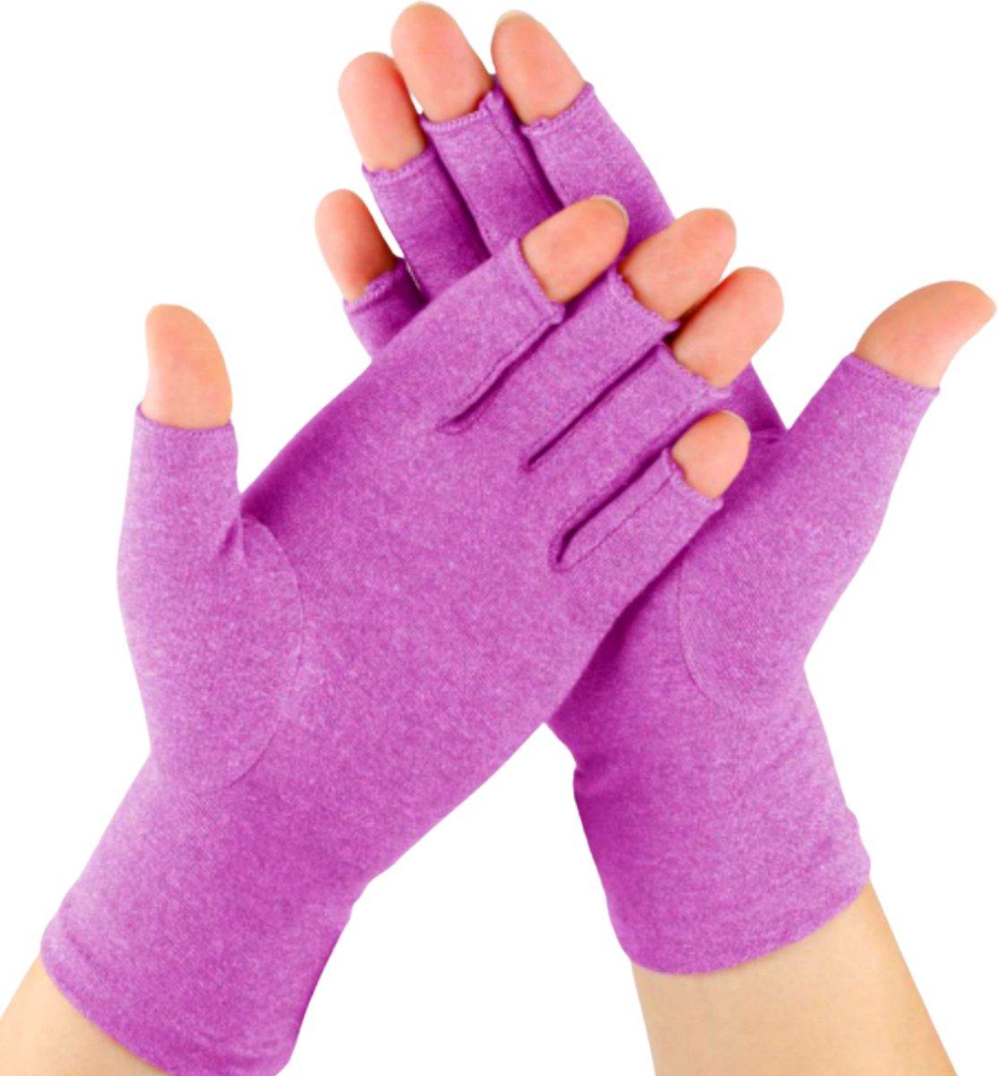 KANGKA® Reuma Compressie Handschoenen Maat L voor Artrose, Reuma, Artritis, RSI, CTS - Open Vingertoppen - Paars - Unisex