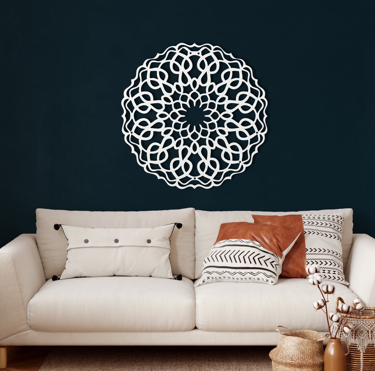 Wanddecoratie | Mandala | Metal - Wall Art | Muurdecoratie | Woonkamer |Wit| 58x58cm