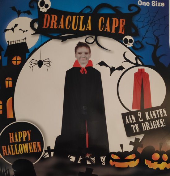 Halloween - Vampier- Dracula Cape Met Kraag Kind - Aan 2 kanten te dragen - Omkeerbaar - ONE SIZE