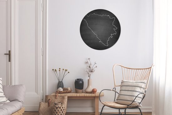 Illustration Zwart et blanc de la Bosnie-Herzégovine sur un tableau noir Assiette en plastique cercle mural ⌀ 60 cm - impression photo sur cercle mural / cercle vivant (décoration murale)
