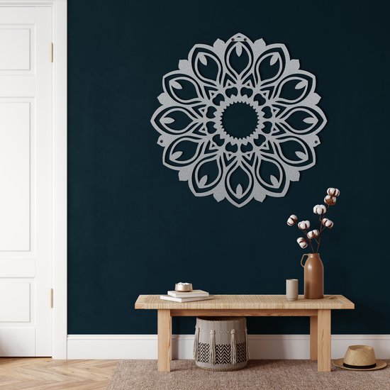 Décoration murale | Mandala | Métal - Art mural | Décoration murale | Salle de séjour |Argent| 44x44cm