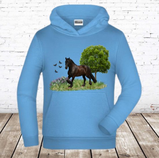 James & Nicholson Lichtblauwe hoodie met paard