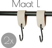 2x Leren S-haak hangers - Handles and more® | CREME - maat L (Leren S-haken - S haken - handdoekkaakje - kapstokhaak - ophanghaken)