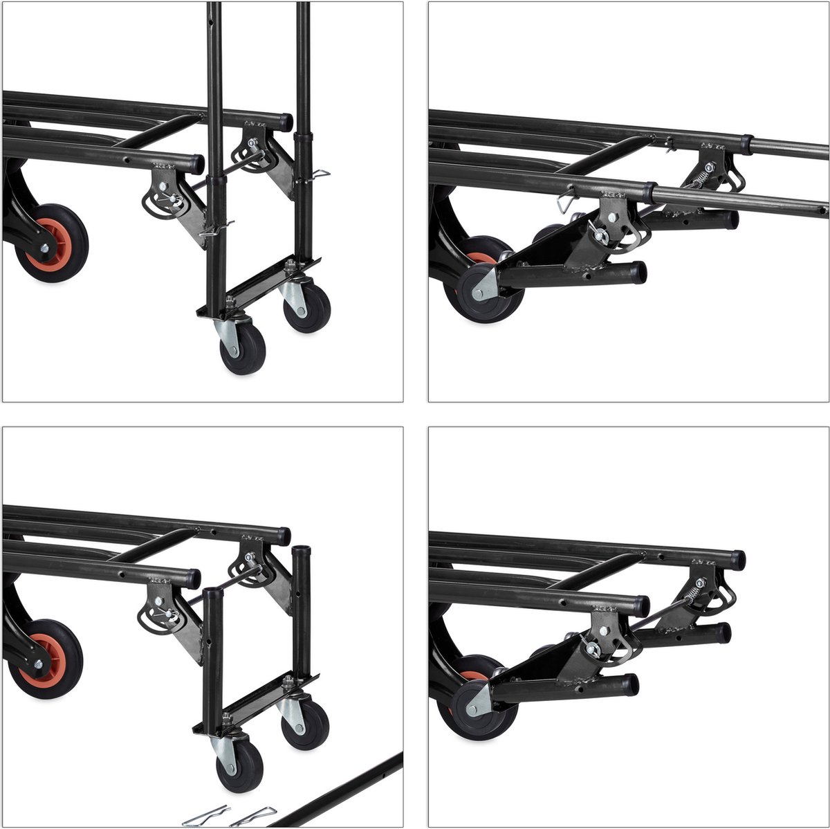 Relaxdays steekwagen traploper, inklapbaar, tot 50/150 kg, 6-wielig, rubberen banden, verstelbare trap steekkar, zwart