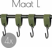 4x Leren S-haak hangers - Handles and more® | KAKI - maat L (Leren S-haken - S haken - handdoekkaakje - kapstokhaak - ophanghaken)
