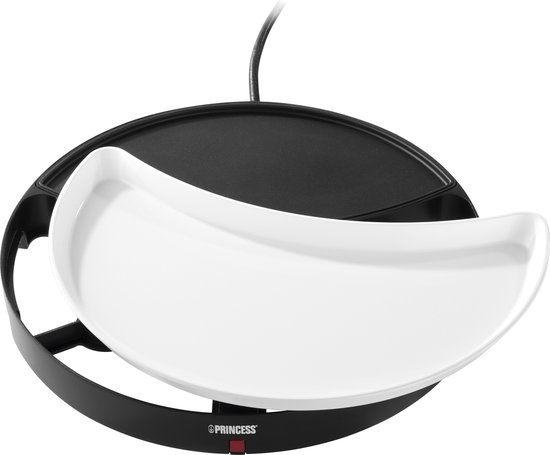 Zwarte Princess gourmetplaat met witte deksel.
