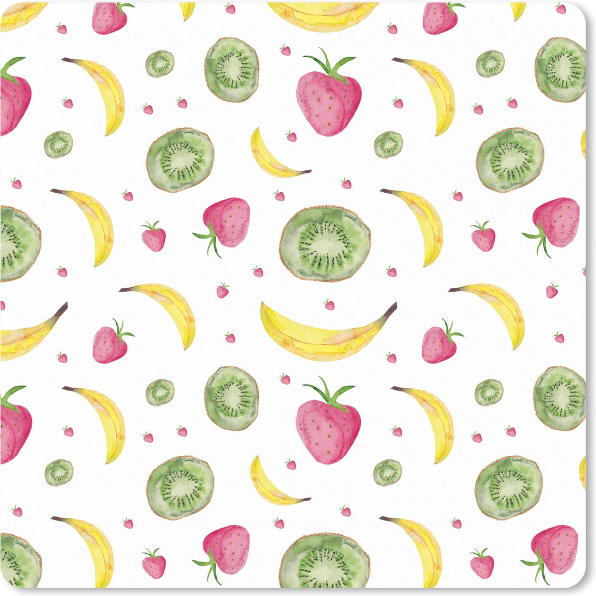Muismat XXL 40x40 cm - Bureau onderlegger - Bureau mat Fruit - Waterverf - Wit - Bureaumat - Gaming mousepad xl - Bureaulegger groot - Computer deskmat
