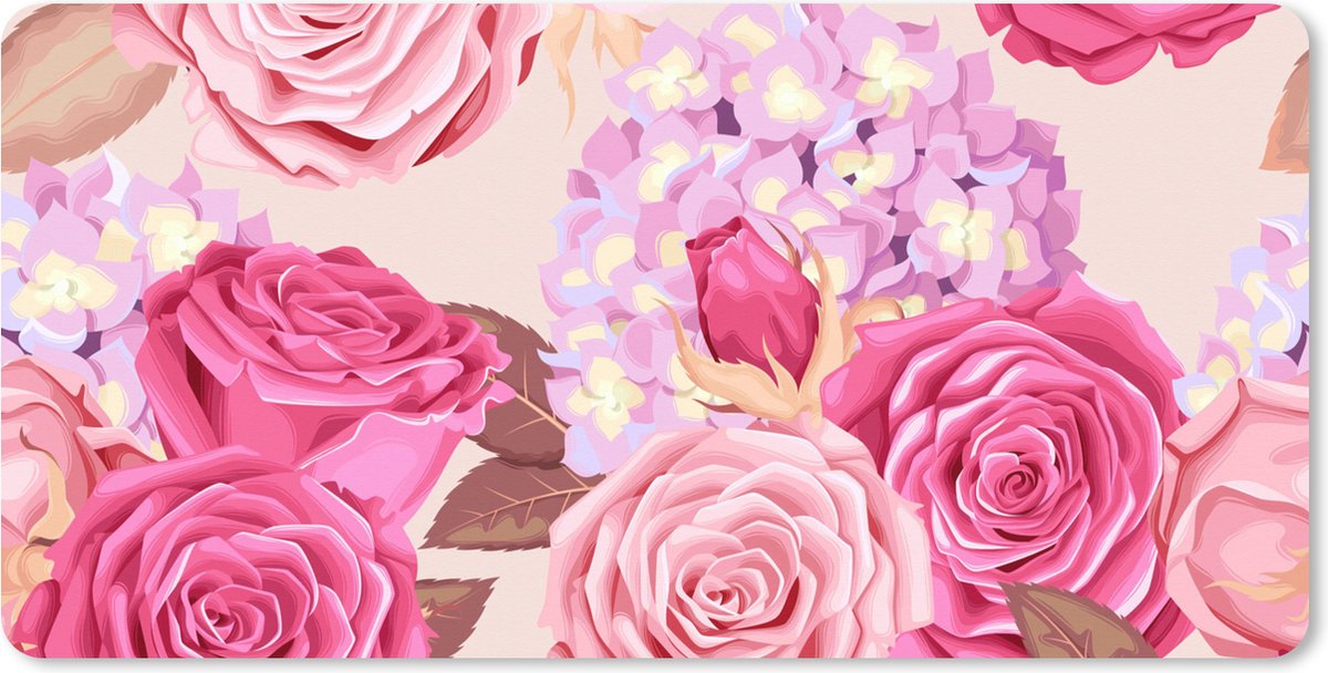 Muismat XXL 80x40 cm - Bureau onderlegger - Bureau mat Bloemen - Rozen - Roze - Bureaumat - Gaming mousepad xl - Bureaulegger groot - Computer deskmat