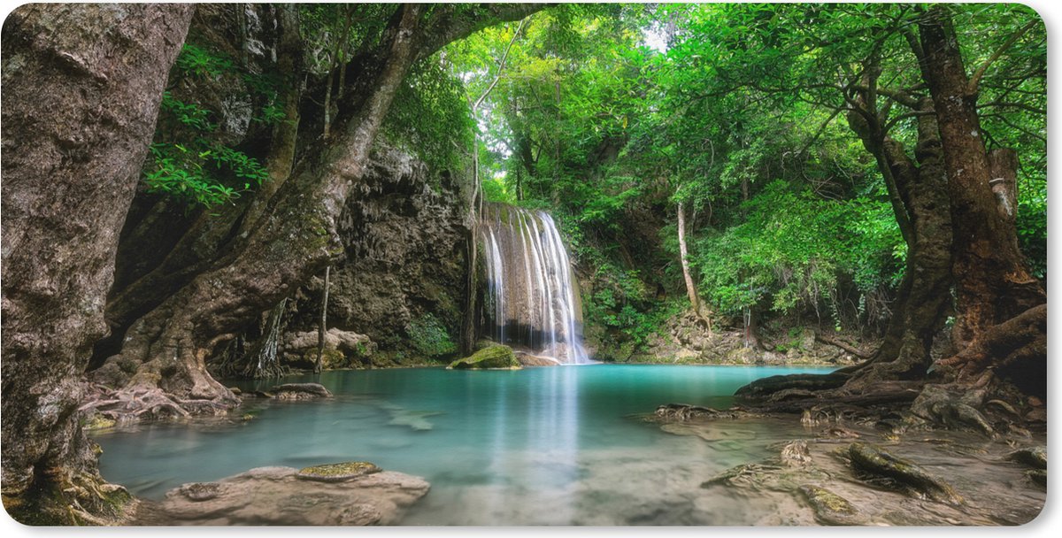 Muismat XXL 120x60 cm - Bureau onderlegger - Bureau mat Erawan Waterval in Kanchanaburi, Thailand. - Bureaumat - Gaming mousepad xl - Bureaulegger groot - Computer deskmat