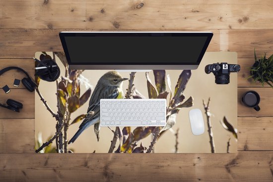 Muismat XXL 100x50 cm - Bureau onderlegger - Bureau mat Vogel tussen een tak met bladeren - Bureaumat - Gaming mousepad xl - Bureaulegger groot - Computer deskmat