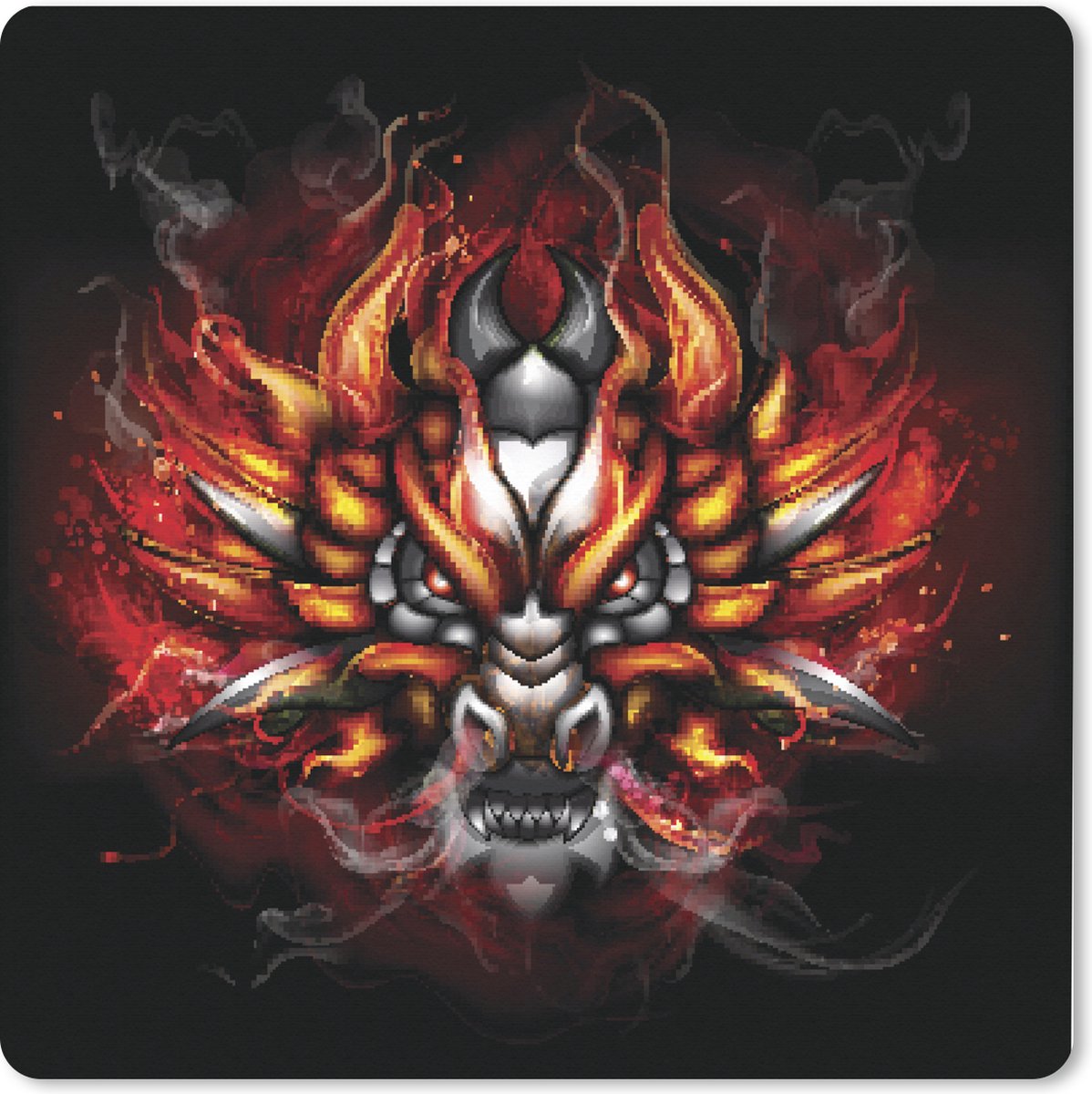 Muismat XXL 40x40 cm - Bureau onderlegger - Bureau mat Illustratie van een vurige draak - Bureaumat - Gaming mousepad xl - Bureaulegger groot - Computer deskmat