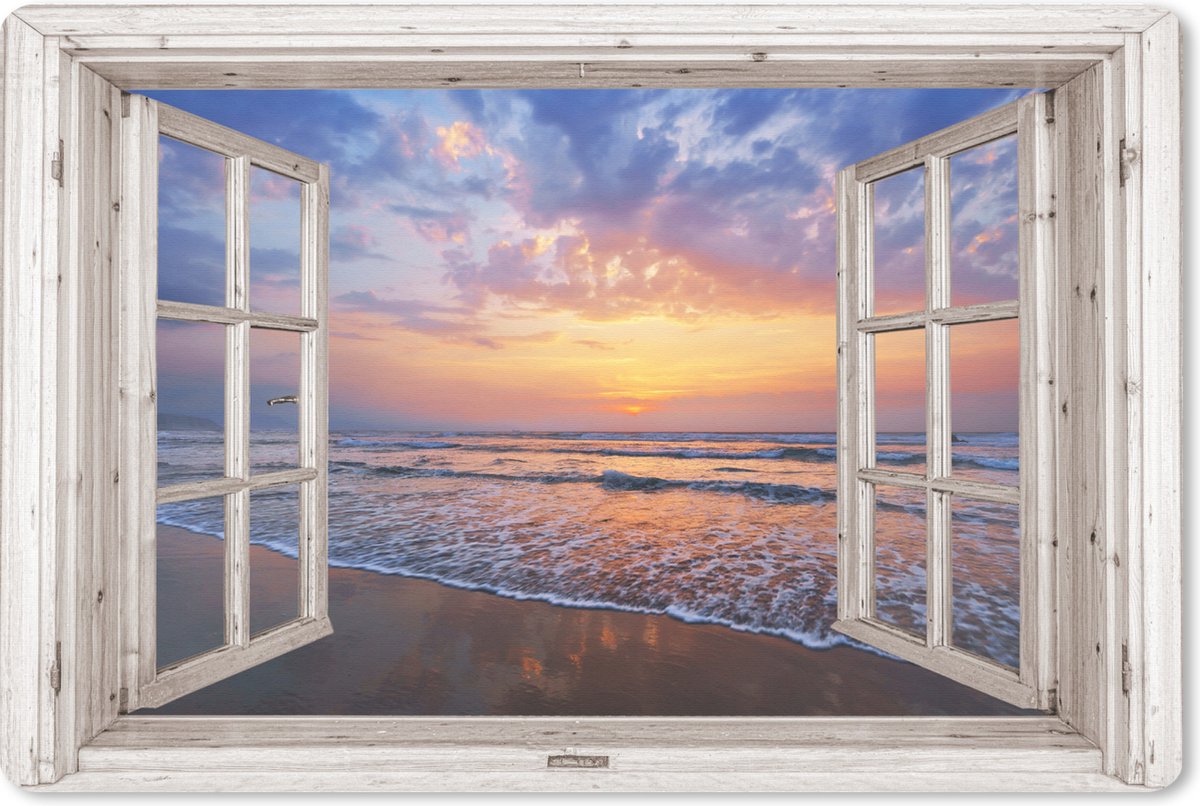 Muismat XXL 90x60 cm - Bureau onderlegger - Bureau mat Doorkijk - Zee - Strand - Zonsondergang - Blauw - Bureaumat - Gaming mousepad xl - Bureaulegger groot - Computer deskmat