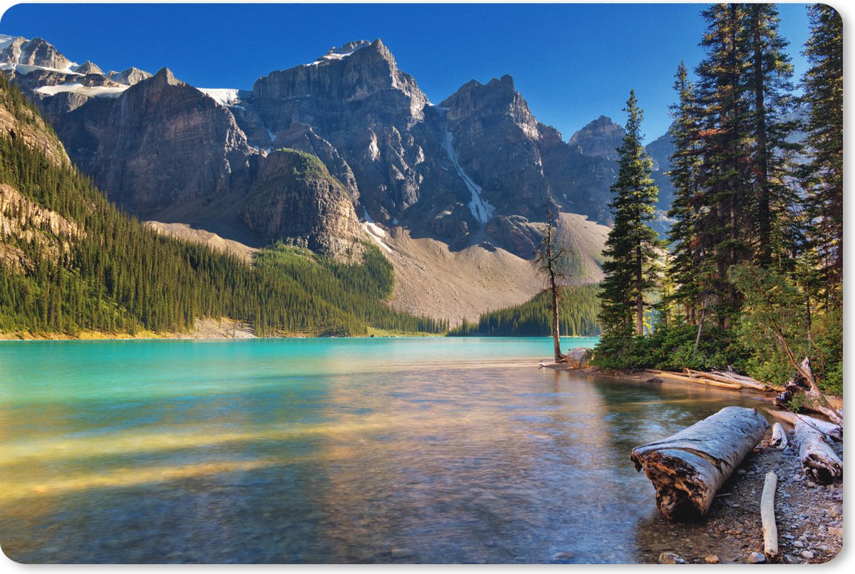 Muismat XXL 120x80 cm - Bureau onderlegger - Bureau mat Dennenbomen en bergen tijdens zonsondergang boven Moraine Lake Canada - Bureaumat - Gaming mousepad xl - Bureaulegger groot - Computer deskmat