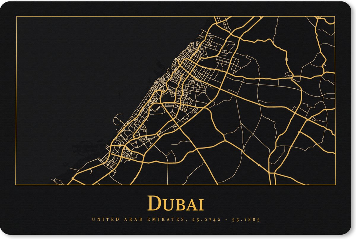 Muismat XXL 120x80 cm - Bureau onderlegger - Bureau mat Kaart - Dubai - Goud - Zwart - Bureaumat - Gaming mousepad xl - Bureaulegger groot - Computer deskmat