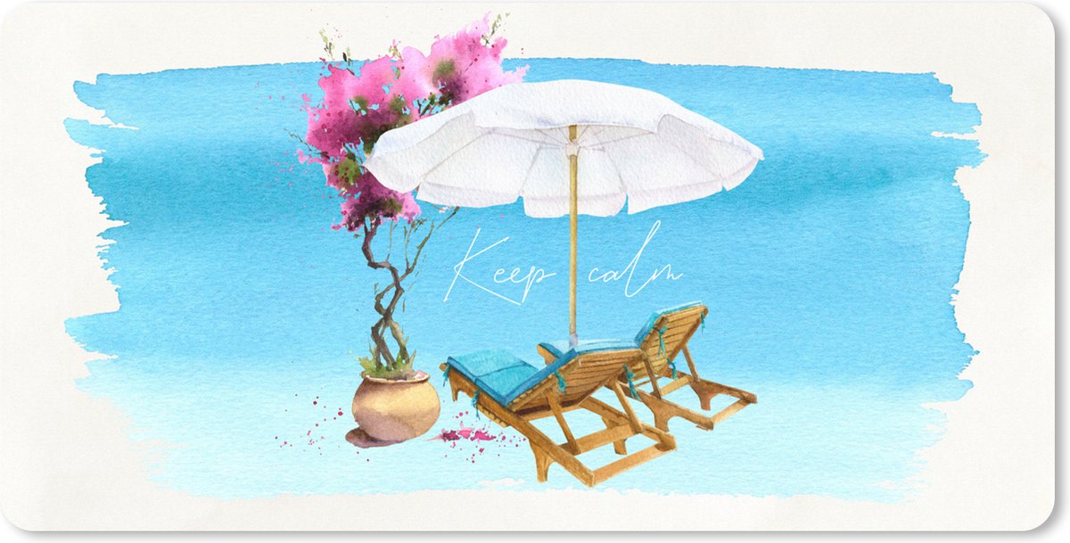 Muismat XXL 90x45 cm - Bureau onderlegger - Bureau mat Strandstoel - Parasol - Bloemen - Aquarel - Bureaumat - Gaming mousepad xl - Bureaulegger groot - Computer deskmat