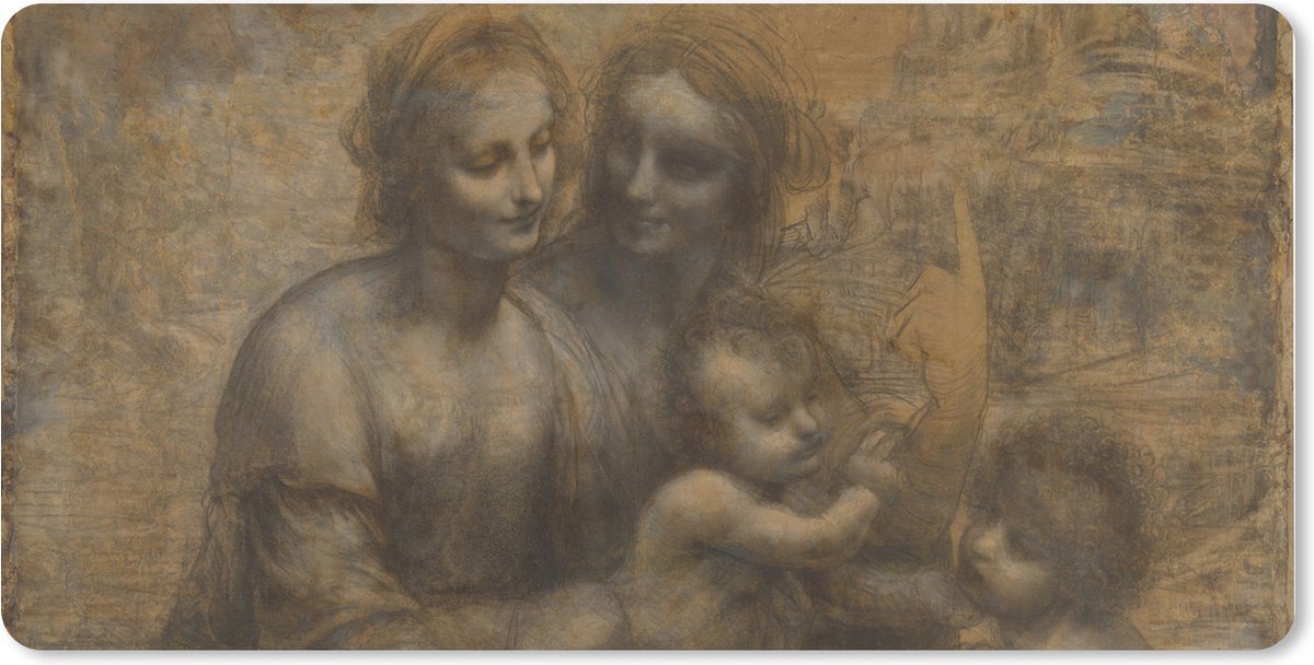 Muismat XXL 80x40 cm - Bureau onderlegger - Bureau mat Maria met kind en Sint-Anna - Leonardo da Vinci - Bureaumat - Gaming mousepad xl - Bureaulegger groot - Computer deskmat