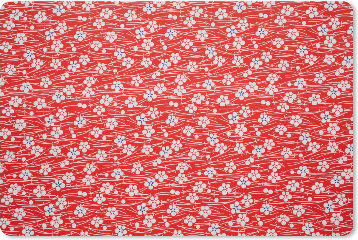 Muismat XXL 120x80 cm - Bureau onderlegger - Bureau mat Een rood met witte bloemdessin - Bureaumat - Gaming mousepad xl - Bureaulegger groot - Computer deskmat