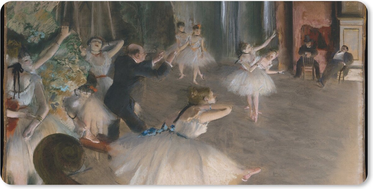 Muismat XXL 120x60 cm - Bureau onderlegger - Bureau mat The Rehearsal of the Ballet on Stage - Schilderij van Edgar Degas - Bureaumat - Gaming mousepad xl - Bureaulegger groot - Computer deskmat