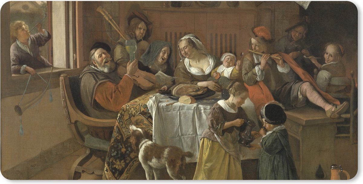 Muismat XXL 80x40 cm - Bureau onderlegger - Bureau mat Het vrolijke huisgezin - Jan Steen - Bureaumat - Gaming mousepad xl - Bureaulegger groot - Computer deskmat