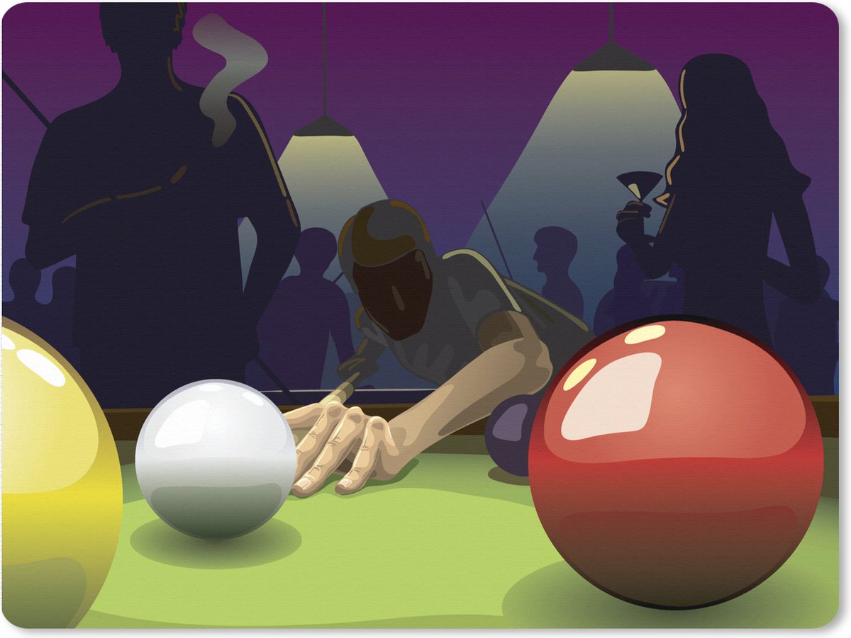 Muismat XXL 80x60 cm - Bureau onderlegger - Bureau mat Een illustratie van een persoon die stoot bij het biljarten - Bureaumat - Gaming mousepad xl - Bureaulegger groot - Computer deskmat