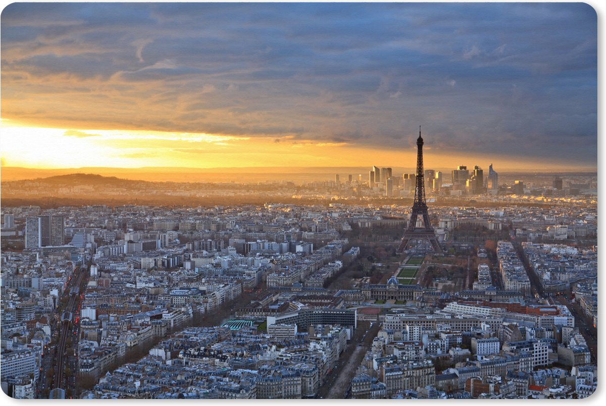 Muismat XXL 120x80 cm - Bureau onderlegger - Bureau mat Parijs - Skyline - Zon - Bureaumat - Gaming mousepad xl - Bureaulegger groot - Computer deskmat