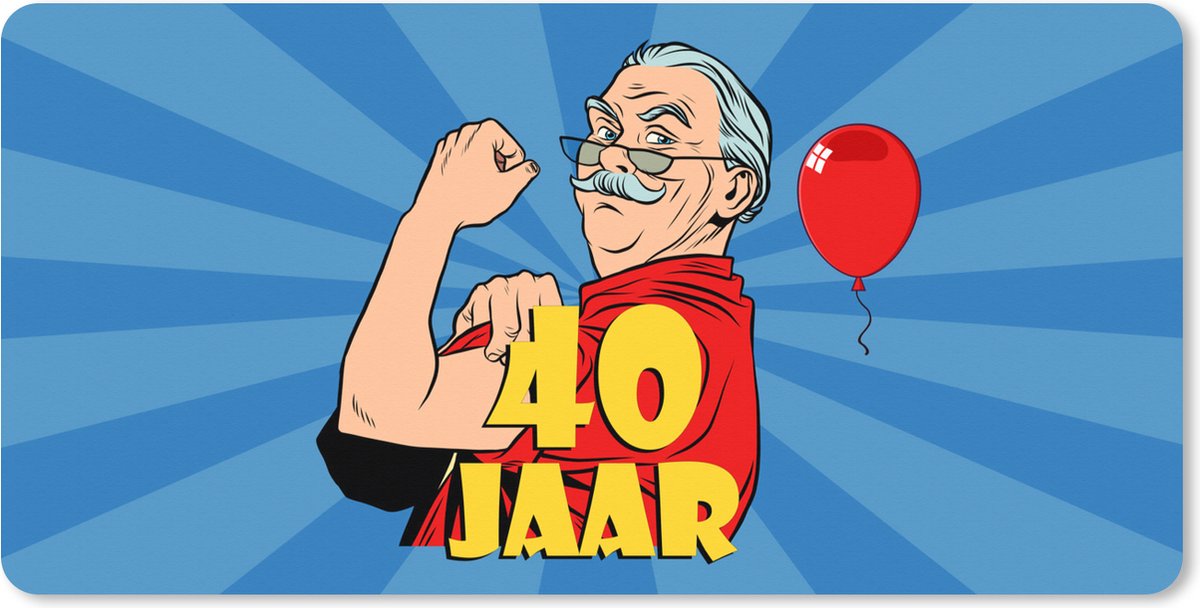 Muismat XXL 80x40 cm - Bureau onderlegger - Bureau mat Jubileum - 40 Jaar verjaardag man - Blauw - Bureaumat - Gaming mousepad xl - Bureaulegger groot - Computer deskmat