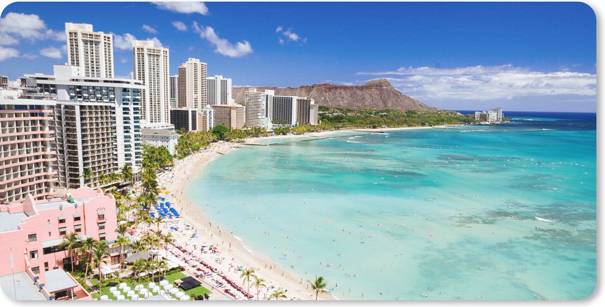 Muismat XXL 80x40 cm - Bureau onderlegger - Bureau mat Het Waikikistrand voor de kust van Honolulu op Hawaii - Bureaumat - Gaming mousepad xl - Bureaulegger groot - Computer deskmat