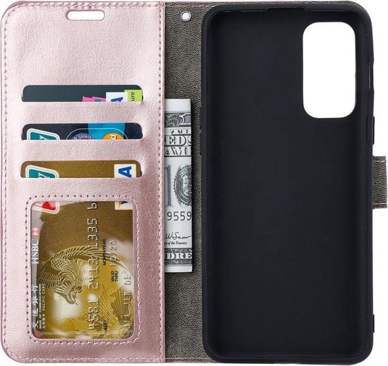 Oppo A76 cover book case + 2 pièces Protecteur d'écran en Glas or rose