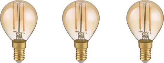 LED Lamp - Filament - Torna Tropin - Set 3 Stuks - E14 Fitting - 2W - Warm Wit-2700K - Amber -  Glas