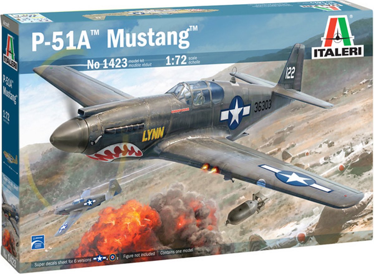 Italeri 1:72 1423 P-51A Mustang Plane Plastic Modelbouwpakket