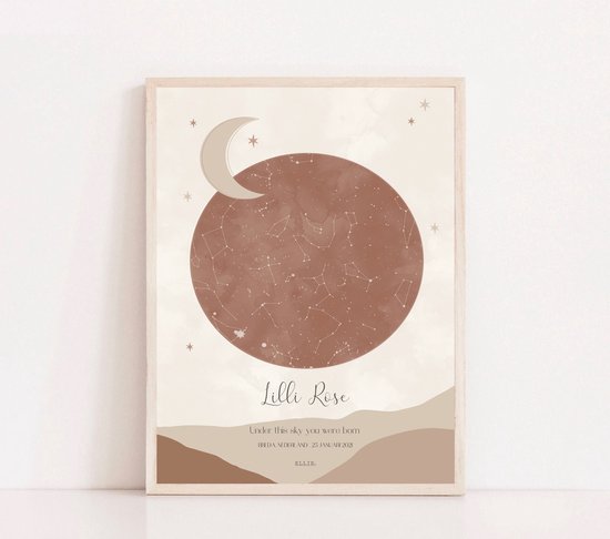 Persoonlijke sterrenhemel poster | SKY RISE x ELLIE - 30x40 cm - Sterrenhemel poster - Babykamer en kinderkamer