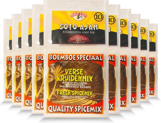 Toko Lien® | 10 x 100 gr Boemboe Soto Ajam | Indonesische kruidenmix voor kippensoep | Aziatisch, Oosterse kippensoep | Multipack