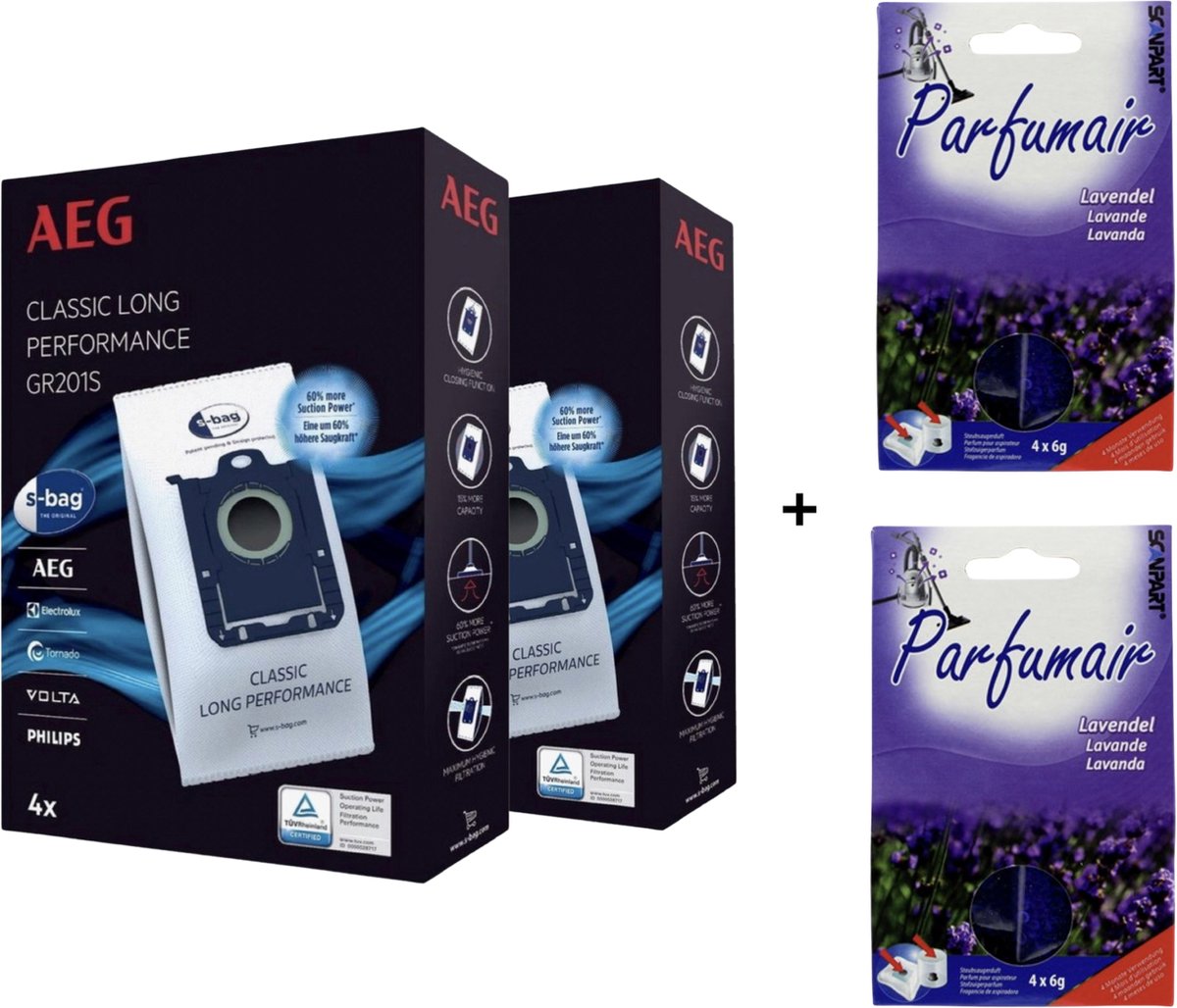 AEG - 2x S-BAG + 2x Geurkorrels (lavendel) - Stofzuigerzakken met geurparels - Voor een frisse geur - COMBIDEAL