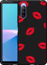 Sony Xperia 10 III Hoesje Zwart Red Kisses Designed by Cazy
