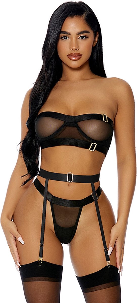 Good As Gold Lingerie Set - Black - S