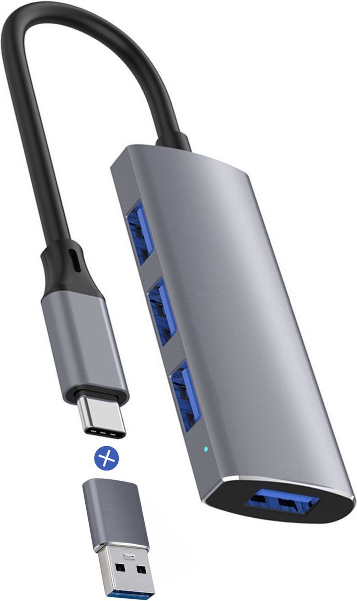 Rolio USB 3.0 Hub - 4x USB-A - USB Splitter - 4 poorten Inclusief USB C Converter - Universeel